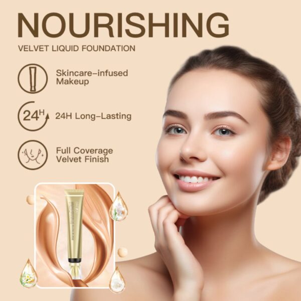 Foundation-Concealer Mengecilkan Pori dan Memberikan Blur Efek, Memberikan Riasan Sempurna, Menghaluskan Kerutan dan Garis Halus Dengan Asam Hialuronat, Karnosin, dan Mikroalga.