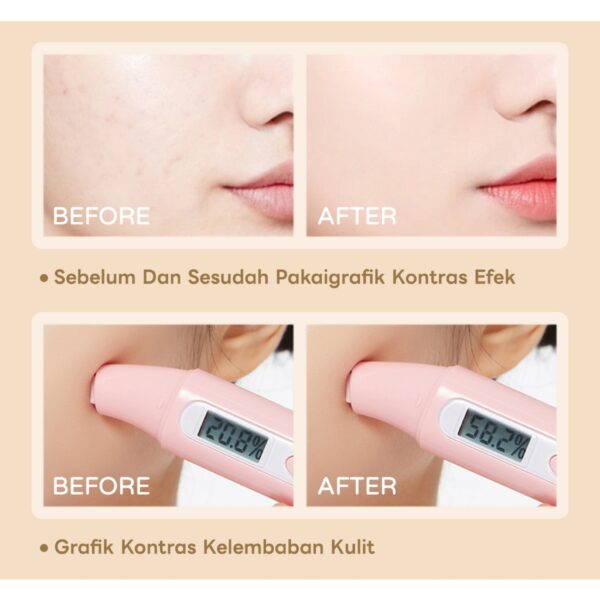 Foundation-Concealer Mengecilkan Pori dan Memberikan Blur Efek, Memberikan Riasan Sempurna, Menghaluskan Kerutan dan Garis Halus Dengan Asam Hialuronat, Karnosin, dan Mikroalga.